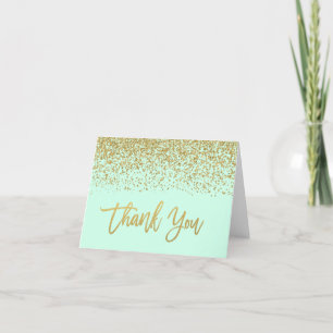 Tarjeta De Agradecimiento Gracias Modernas de Menta con Brillo de Oro Falso