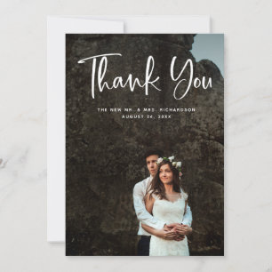 Tarjeta De Agradecimiento Gracias modernos  Escritura blanca y foto Boda