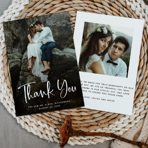 Tarjeta De Agradecimiento Gracias Modernos Guión blanco y foto Boda