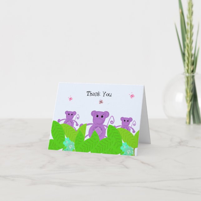 Tarjeta De Agradecimiento Gracias Mono Morado (Anverso)