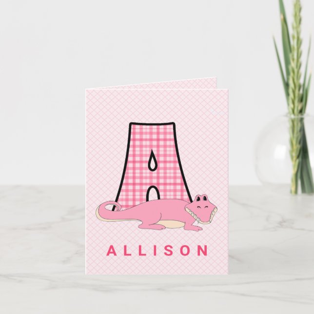 Tarjeta De Agradecimiento Gracias Monograma A rosado para niños (Anverso)