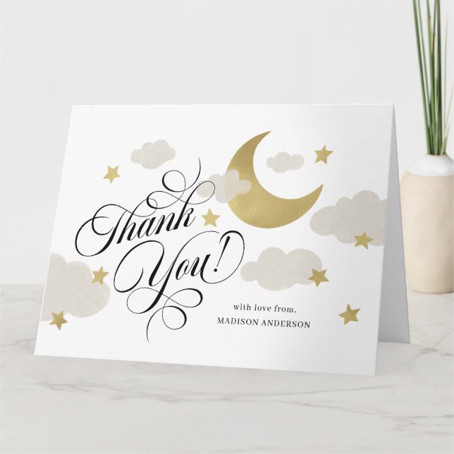 Tarjeta De Agradecimiento Gracias Moon Stars Cloud Baby Shower (Anverso)