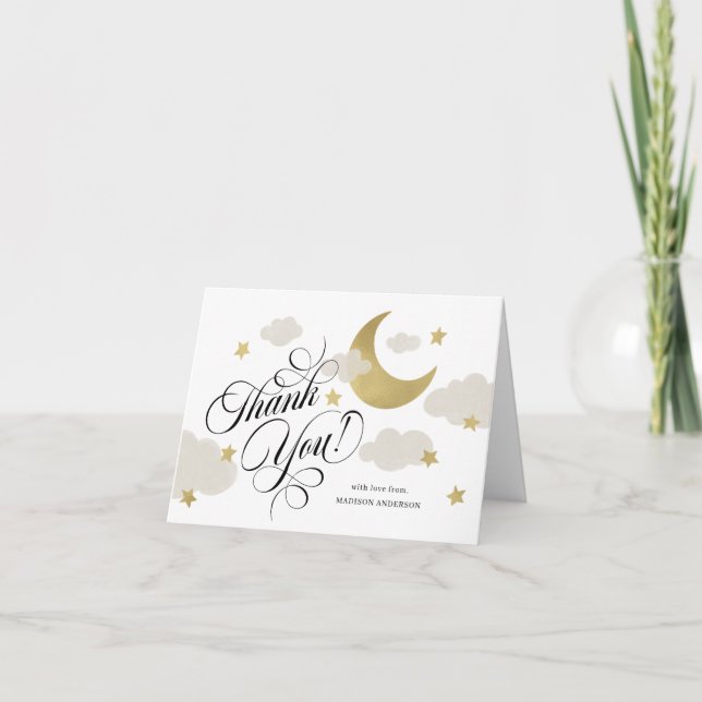 Tarjeta De Agradecimiento Gracias Moon Stars Cloud Baby Shower (Anverso)