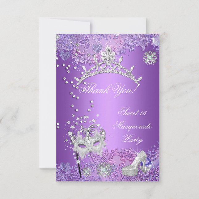 Tarjeta De Agradecimiento Gracias Morple Sweet 16 Masquerade (Anverso)
