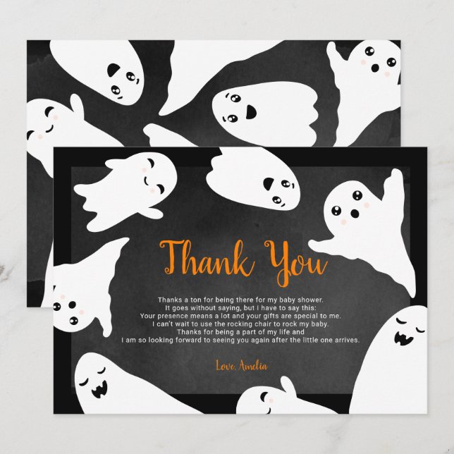 Tarjeta De Agradecimiento Gracias naranja negro Halloween bebé fantasma duch (Anverso / Reverso)