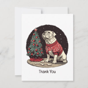 Tarjeta De Agradecimiento Gracias Navidad English Bulldog Árbol de Navidad
