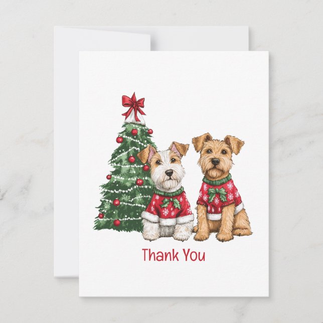 Tarjeta De Agradecimiento Gracias Navidad Perros Welsh Wire Fox Terrier (Anverso)