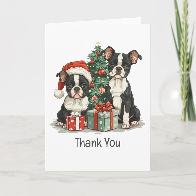 Tarjeta De Agradecimiento Gracias Navidades Boston Terrier Dogs (Anverso)