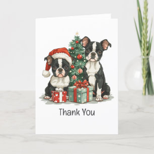 Tarjeta De Agradecimiento Gracias Navidades Boston Terrier Dogs