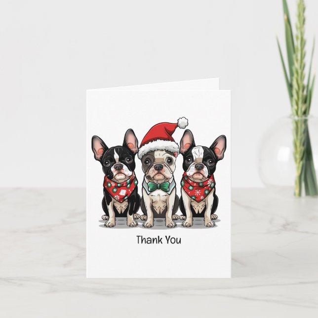 Tarjeta De Agradecimiento Gracias Navidades Boston Terrier Dogs (Anverso)