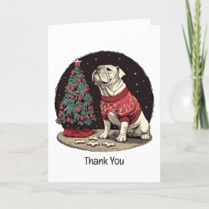 Tarjeta De Agradecimiento Gracias Navidades Bulldog inglés Árbol de Navidad