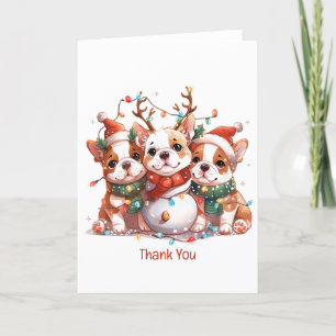 Tarjeta De Agradecimiento Gracias Navidades Bulldog inglés Reindeer Santa
