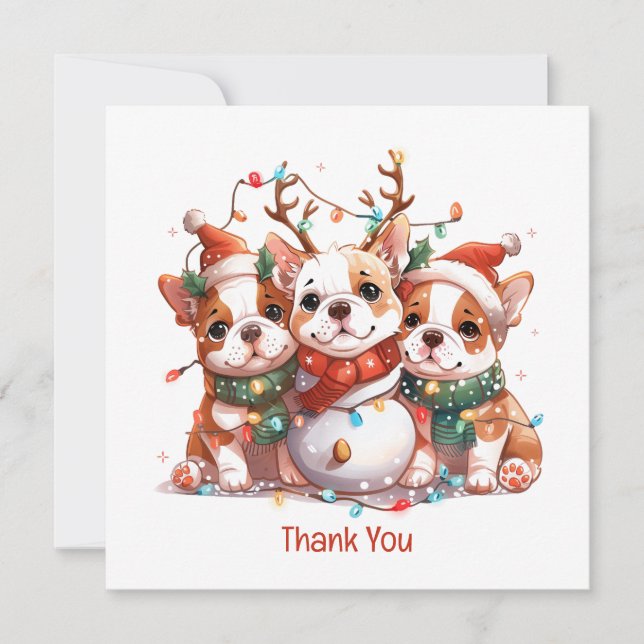 Tarjeta De Agradecimiento Gracias Navidades Bulldog inglés Reindeer Santa (Anverso)