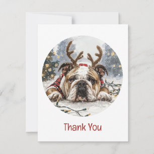 Tarjeta De Agradecimiento Gracias Navidades Bulldog inglés reno
