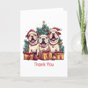 Tarjeta De Agradecimiento Gracias Navidades Bulldog inglés Santa Hats