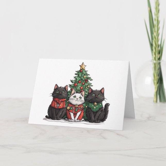 Tarjeta De Agradecimiento Gracias Navidades Cats Holiday Tree (Anverso)