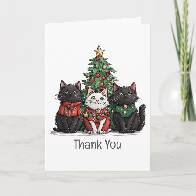 Tarjeta De Agradecimiento Gracias Navidades Cats Holiday Tree (Anverso)