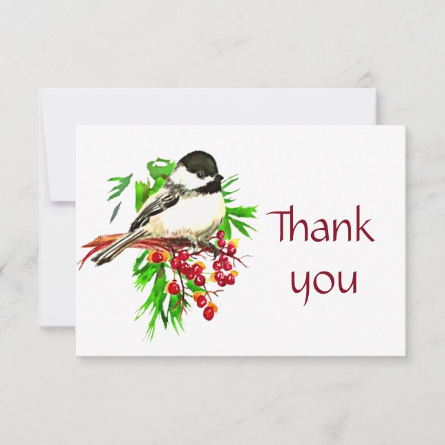 Tarjeta De Agradecimiento Gracias Navidades Chickadee Cute Bird (Anverso)