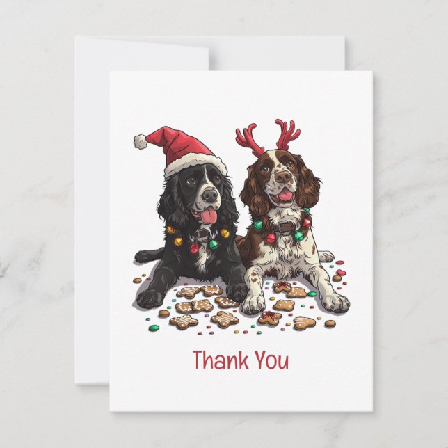 Tarjeta De Agradecimiento Gracias Navidades Cocker Spaniel Dogs (Anverso)