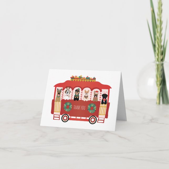Tarjeta De Agradecimiento Gracias Navidades Dogs Holiday Trolly (Anverso)
