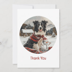 Tarjeta De Agradecimiento Gracias Navidades Fronteriza Collie Dog Snowman