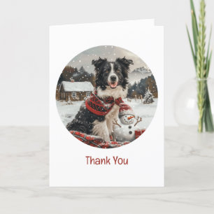 Tarjeta De Agradecimiento Gracias Navidades Fronteriza Collie Dog Snowman