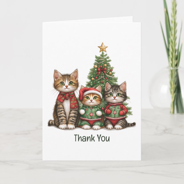 Tarjeta De Agradecimiento Gracias Navidades Gatos (Anverso)