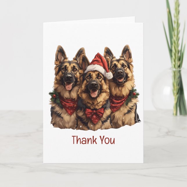 Tarjeta De Agradecimiento Gracias Navidades German Shepherd Dogs (Anverso)