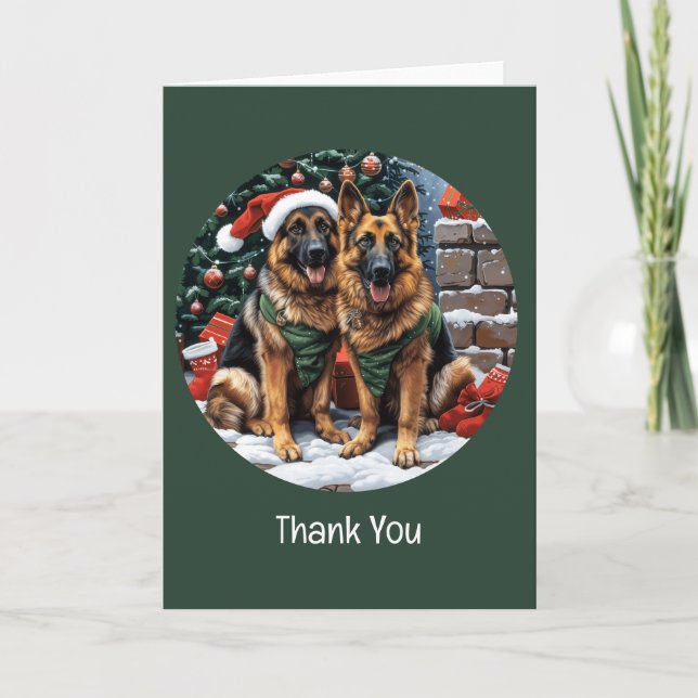 Tarjeta De Agradecimiento Gracias Navidades German Shepherd Dogs (Anverso)