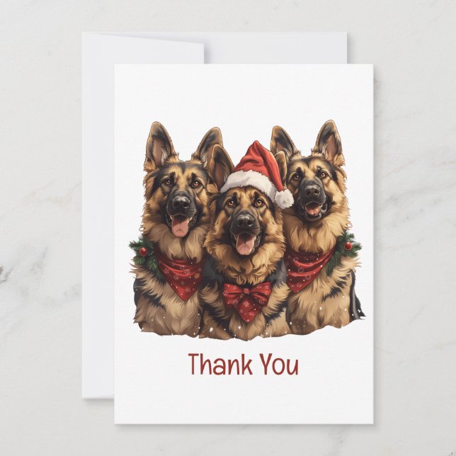 Tarjeta De Agradecimiento Gracias Navidades German Shepherd Dogs (Anverso)