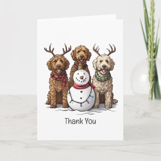 Tarjeta De Agradecimiento Gracias Navidades Goldendoodle Dogs (Anverso)
