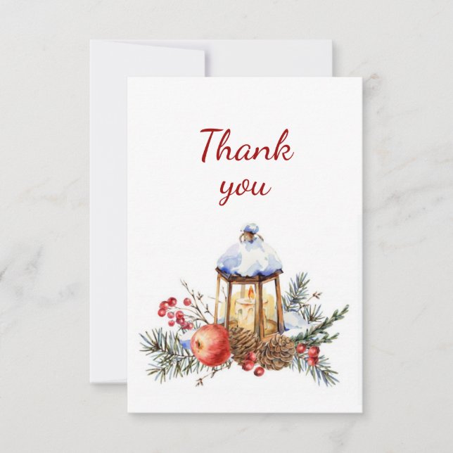 Tarjeta De Agradecimiento Gracias Navidades Lantern Holly Botanical (Anverso)