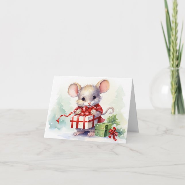 Tarjeta De Agradecimiento Gracias Navidades Mouse En Blanco (Anverso)