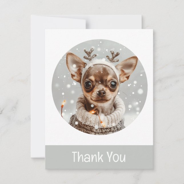 Tarjeta De Agradecimiento Gracias Navidades Perro reno Chihuahua (Anverso)