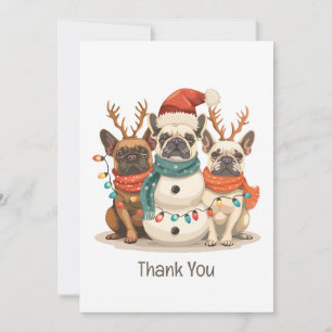 Tarjeta De Agradecimiento Gracias Navidades Perros de reno de Bulldog francé