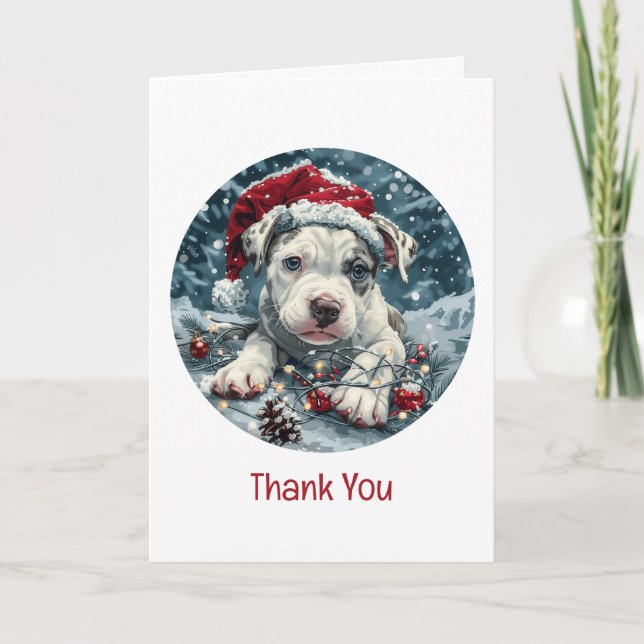 Tarjeta De Agradecimiento Gracias Navidades Pit Bull Santa Puppy (Anverso)