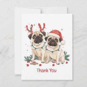 Tarjeta De Agradecimiento Gracias Navidades Pug Dogs