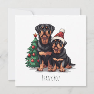 Tarjeta De Agradecimiento Gracias Navidades Rottweiler Perro Árbol de Navida