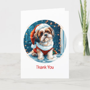 Tarjeta De Agradecimiento Gracias Navidades Shih Tzu Santa Dog