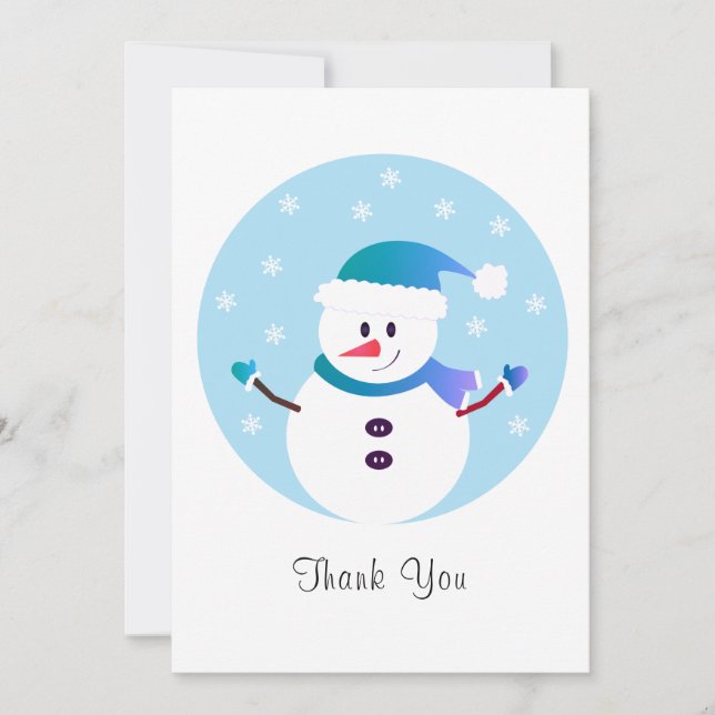 Tarjeta De Agradecimiento Gracias Navidades Snowman Snowflakes (Anverso)