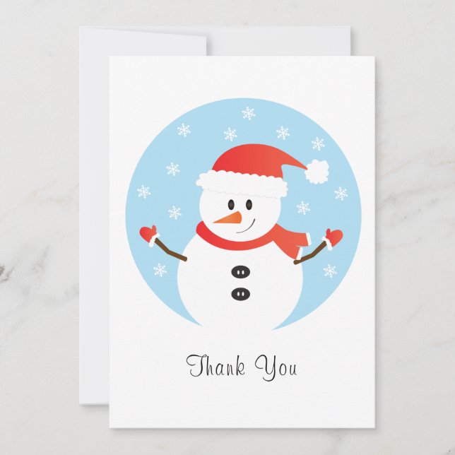 Tarjeta De Agradecimiento Gracias Navidades Snowman Snowflakes Red (Anverso)