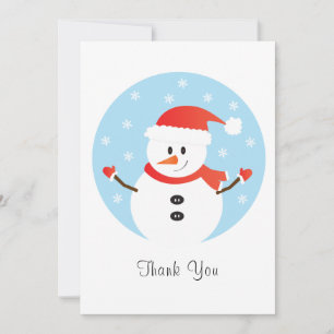 Tarjeta De Agradecimiento Gracias Navidades Snowman Snowflakes Red