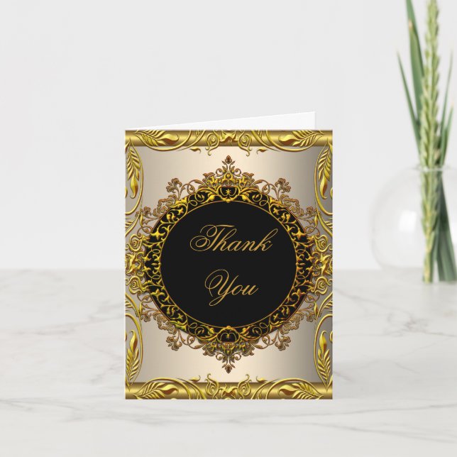 Tarjeta De Agradecimiento Gracias negro beige poner crema elegante del oro (Anverso)
