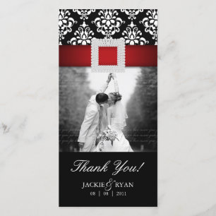 Tarjeta De Agradecimiento Gracias negro rojo del damasco de la joya de