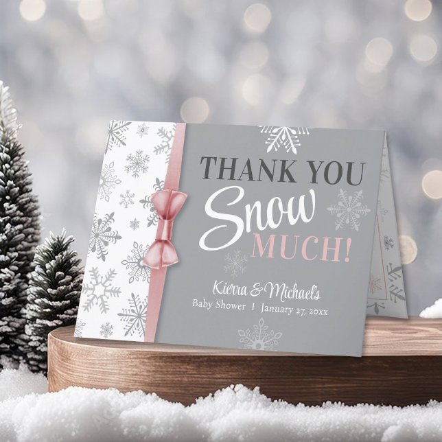 Tarjeta De Agradecimiento Gracias, NIEVE, Baby Shower de copos de nieve much (Thank you SNOW much! Winter wonderland Baby It's Cold Outside Snowflake theme baby girl shower card)