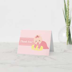Tarjeta De Agradecimiento Gracias - Niña Adorable con Cinta Rosa