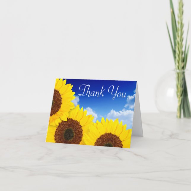 Tarjeta De Agradecimiento Gracias Notecard Floral Azul girasol amarillo (Anverso)