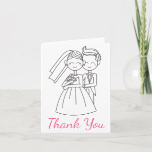 Tarjeta De Agradecimiento Gracias Novia y Novio Boda Rosa y Blanca