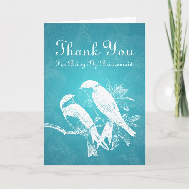 Tarjeta De Agradecimiento Gracias Noviembre Amor Aves Azules (Anverso)
