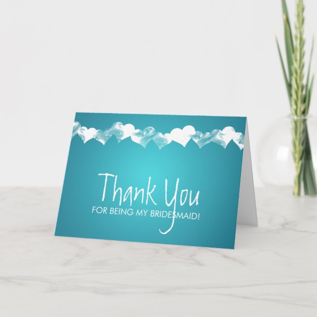 Tarjeta De Agradecimiento Gracias Noviembre Grunge Hearts Turquoise (Anverso)